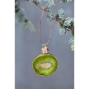 Anthropologie Kiwi Handblown Glass Ornament Poland Fruit Handpainted Glitter NEW